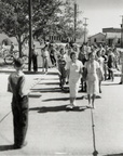 Students crossing the road safely, 1937