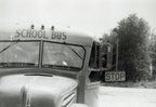 School bus with 'Stop' sign out, 1940